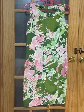 180. Talbots Green and Pink Floral Lined Dress